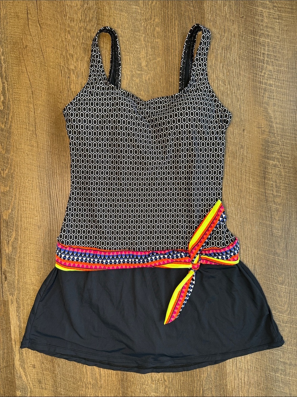 Jag Black Patterned One-Piece Swimsuit with Colorful Trim Size Medium